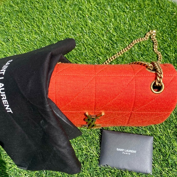 SAINT LAURENT JAMIE MEDIUM BAG IN QUILTED ORANGE JERSEY W/GOLD YSL HARDWARE NEW! - Picture 10 of 16